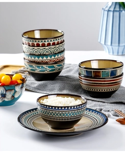 Japanese ceramic bowls featuring unique underglaze patterns and reactive glaze finishes