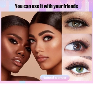 Gros plan de faux cils russes montrant des styles naturels et fins sur différentes formes d'yeux