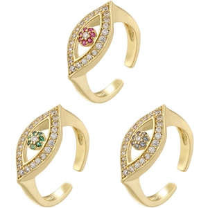 Copper Zirconia Evil Eye Open Adjustable Ring For Women Hip Hop Niche Fashion Eye Shaped Jewelry Gold Plated Finger Ring Gift