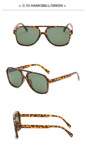 Three-view shot of tortoise shell polarized sunglasses with green lenses and double bridge