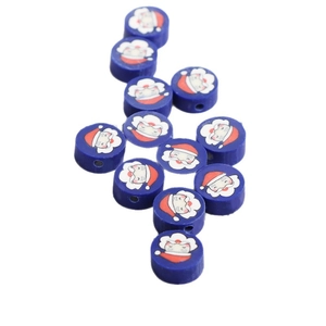 Blue polymer clay beads with Santa Claus patterns for DIY jewelry making
