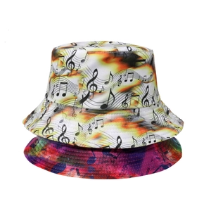 Chapeau bob réversible avec imprimé notes de musique et motifs tie-dye pour adultes