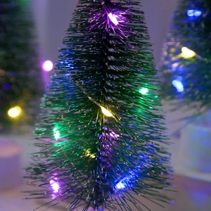 Macro shot of colorful LED fairy lights on a pine needle Christmas tree ornament
