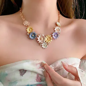 Chic dopamine daisy necklace with colorful flower pendants and sparkling crystals