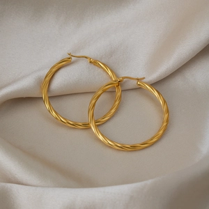 Chic twisted rope gold hoop earrings for women with a vintage stainless steel finish