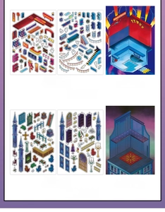 Detail of 2.5D scenic PET stickers featuring Midnight DJ and Old Castle Bank themes