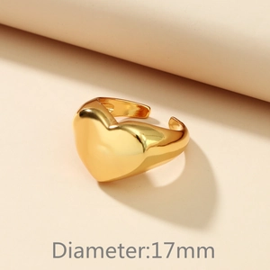 Minimalist gold heart open ring for women with 17mm adjustable diameter design