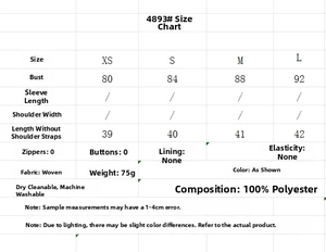Detailed size chart for lace embroidered camisole showing measurements in XS to L