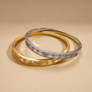 18k gold plated flower bangle with zircon stones in gold and silver finishes