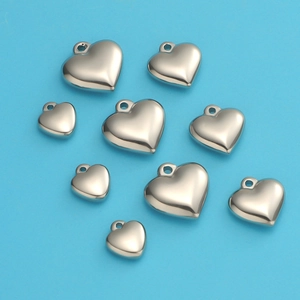 Polished heart-shaped stainless steel pendants in various sizes for DIY jewelry making