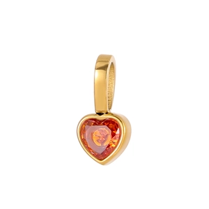 18K gold plated heart pendant featuring orange zircon gemstone for jewelry making