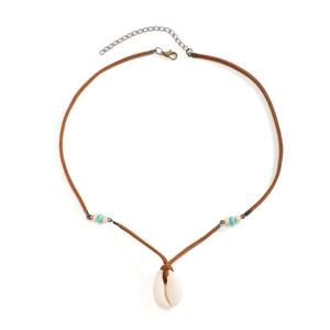 Bohemian velvet cord necklace with white shell pendant and turquoise beads for men