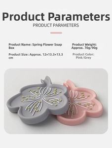 Macro detail of floral-shaped silicone soap box showing petal texture and dimensions