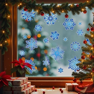 Christmas Snowflake Window Stickers Static Cling PVC Reusable Double Sided Blue Gradient Winter Holiday Home Decor Decals