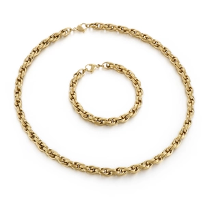 Golden textured square double-buckle chain necklace and bracelet jewelry set for men