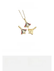 Detailed view of enamel Christmas tree charm in 18K gold plated copper with dimensions