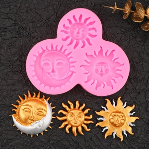 Pink silicone sun and moon face mold for DIY fondant chocolate baking and resin crafts