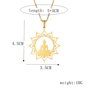 Golden stainless steel necklace featuring a seated Buddha pendant with sunray pattern