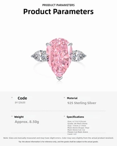 Vue détaillée d'une bague en argent S925 avec zircon rose taille poire