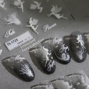 5D embossed fairy nail art stickers with white translucent magic butterfly motifs