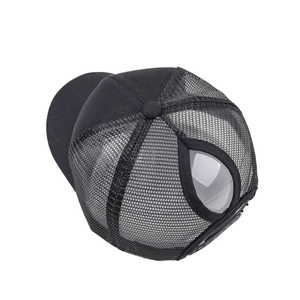 Women's black ponytail baseball cap with breathable mesh and curved brim for outdoor use