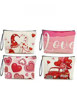 Detail display of four Valentine's cosmetic bags with gnome and vintage truck patterns