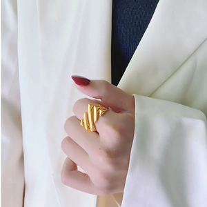Minimalist 18k gold plated titanium steel geometric ring for women in high polish finish