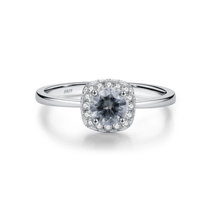 Luxurious S925 sterling silver ring with grey radiant square cut moissanite diamond