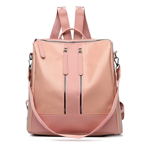 Chic pink PU leather anti-theft backpack for women with silver zippers and multi-strap design