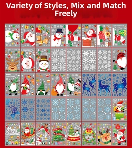Detail view of forty various Christmas sticker designs with reindeer and snowflake patterns