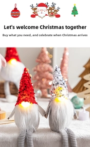 Detail of glowing Christmas gnomes with sequined hats and plush beards for holiday decor