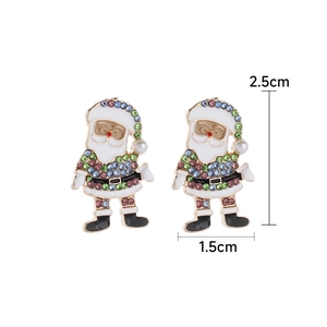 Detailed size view of Santa Claus earrings with colored rhinestones and pearl accents