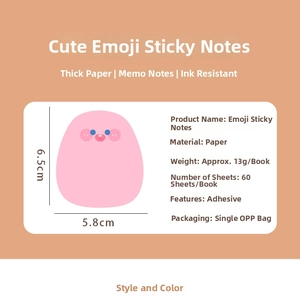 Detail view showing dimensions 5.8x6.5cm of the pink cartoon sticky note with 60 sheets