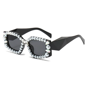 Lunettes De Soleil Polygonales À La Mode Avec Décoration De Fausses Künstliche Perles Et Strass Protection UV400 Pour Femmes Fête
