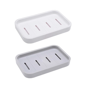 Minimalist double-layer drainage soap box set in white and grey colors with sleek design