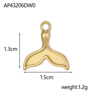 Golden titanium steel whale tail pendant detail with 1.3cm height and 1.5cm width