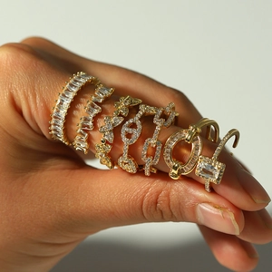Bague Ouverte Ajustable En Cuivre Plaqué Or Avec Zircone Cubique Bijoux De Mode Géométriques Pour Femmes
