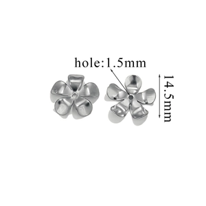 Detailed view of silver petal bead caps with 14.5mm diameter and 1.5mm center hole