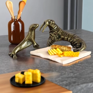 Figuras Animales Latón Vintage Metal Macizo León Marino Morsa Delfín Foca Miniaturas Decoración Escritorio Mascota Té Antiguo