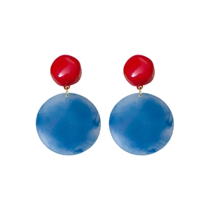 Minimalist red and blue resin teardrop earrings with elegant geometric circle design