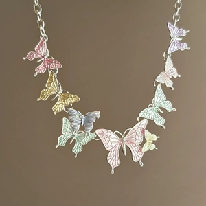 Butterfly Necklace Alloy Enamel Drip Oil Colorful Animal Pendant Dainty Jewelry For Women Teen Girls Elegant Fashion