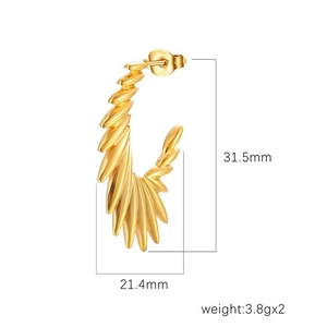 Golden angel wing stainless steel earrings for women with detailed size measurements