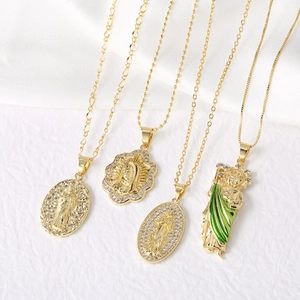 Religiöse Jungfrau Maria Saint Jude Tadeo Anhänger Halskette 18K Vergoldetes Kupfer Zirkonia Emaille Unisex Christlicher Schmuck