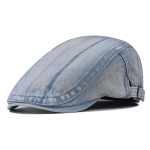 Light blue denim ivy cap for men and women with adjustable side metal buckle