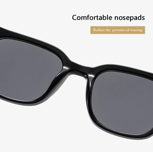 Detail of glossy black round frame with comfortable integrated nosepads for sunglasses