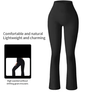 Pantalon de yoga évasé noir à taille haute avec tissu côtelé et contrôle du ventre