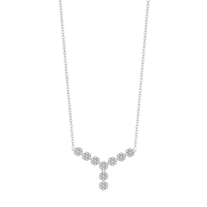 Luxury 925 Sterling Silver Flower Cluster Y Shaped Necklace Sparkling Zirconia Elegant Jewelry For Women