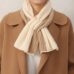 Tour de cou en tricot croisé bicolore beige et camel pour femme, mode hivernale