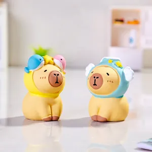 Cute resin Capybara zodiac figurines with cartoon hats for desktop micro landscape decor