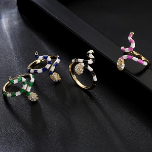 Chic 18K gold plated snake rings with colorful enamel and sparkling zircon accents
